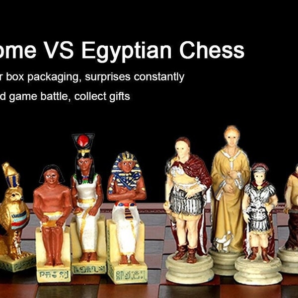 Jeu d'échecs fait à la main haut de gamme Egypte Vs Rome cadeau d'anniversaire rétro enfants adulte en cuir jeu de société Puzzle pièces en résine Unique médiéval