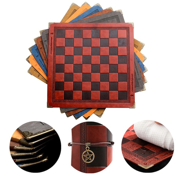 Premium Handmade Leather Chess Board Gift  Retro Classic High Quality  Chess  Faux Leather Travel Game Birthday Traditional