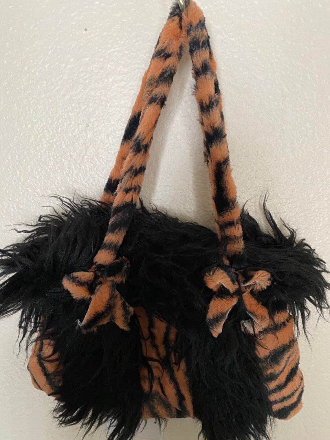 Handmade tiger print purse with black faux fur Etsy