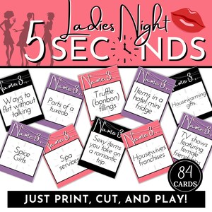 Afdrukbaar spel met 5 seconden-regel - Trivia-spel Ladies Night - spel 5 seconden volwassenen - Ladies Night-ideeën - Vrijgezellenspellen - Galentine's spel