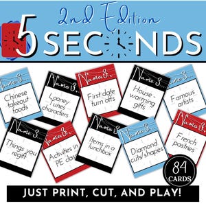 Afdrukbaar spel met 5 seconden-regel - Familiespelavond - Ideeën spelavond - Ideeën kerkspelavond - Ideeën damesavond - Ideeën vrijgezellenspel