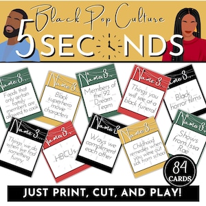 Black Culture Afdrukbaar spel 5 secondenregel - Popcultuurspel - Black Family Trivia - Ideeën voor game-avond - Black Family Reunion Game-ideeën