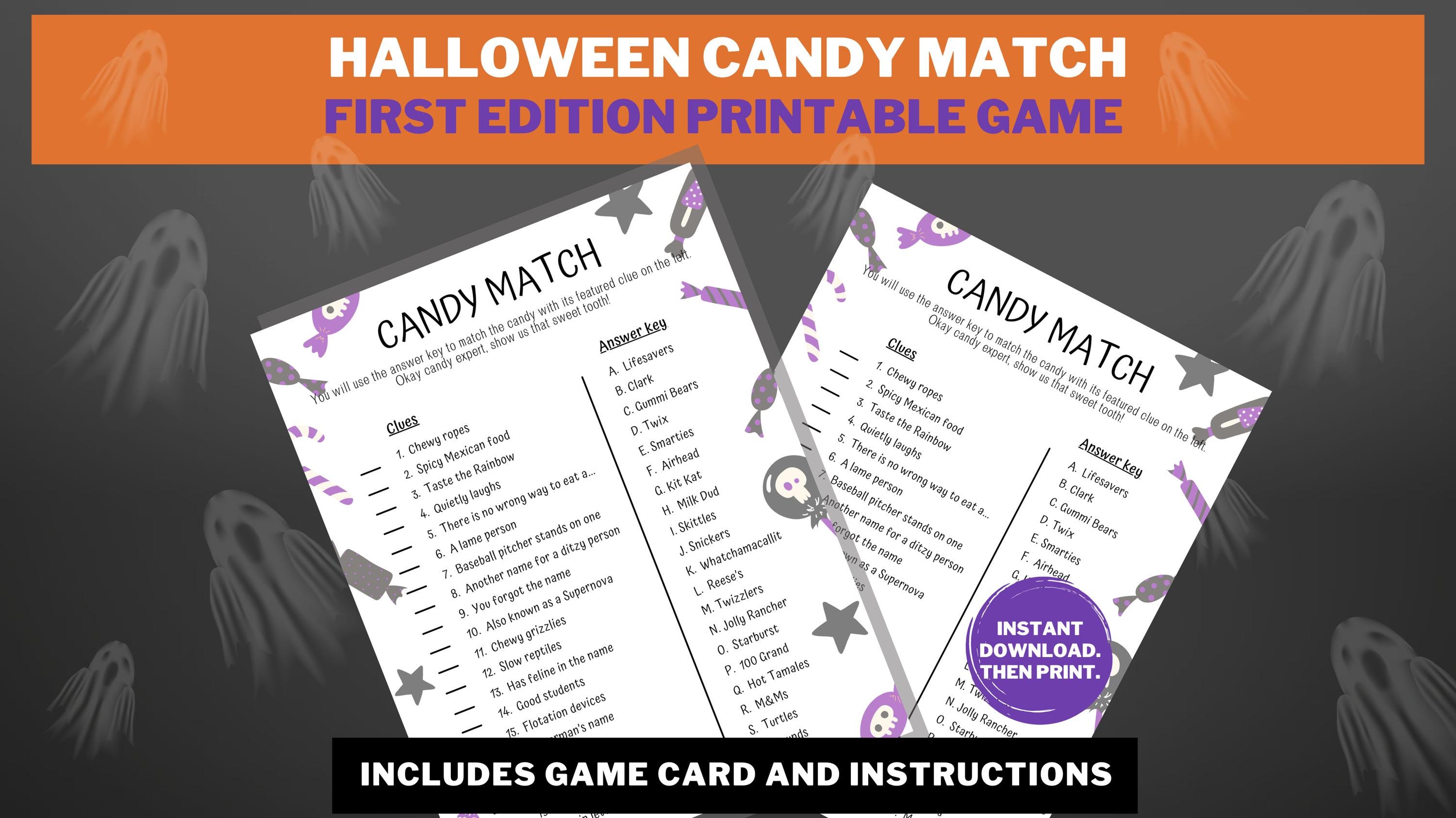 Matches Riddles On Paper Halloween Candy Match Riddle Trivia Game - Printable Game - Second ...