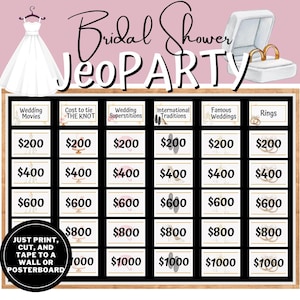 Bridal Shower Jeopardy Jeu imprimable - Idées d'enterrement de vie de jeune fille - Jeu imprimable Jeopardy pour adultes - Idées d'enterrement de vie de jeune fille - Téléchargement immédiat