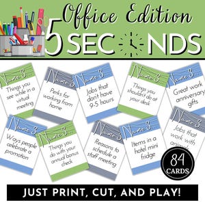 Afdrukbaar spel 5 seconden regel - Trivia op kantoor - Ideeën voor pensioenfeestjes - Partyspel op kantoor - Spelletjes voor op kantoor - Feestactiviteiten op kantoor
