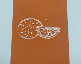 A5 orange Lino print on recycled card