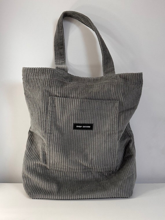 Grey Corduroy Tote Bag