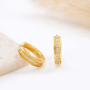 Diamond Huggies/ 92.5 Silver Diamond Huggie Hoops/ Diamond Earrings/ Shared Prong Diamond Hoops/ Small Hoop Earring/ Last Minute Gift Idea