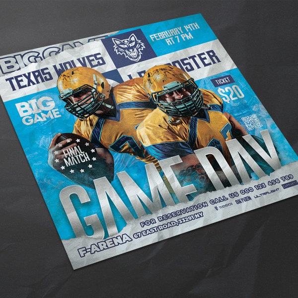 Game Day Football Flyer  Design Sports Flyer Template Photoshop Design Template  Poster Print Design