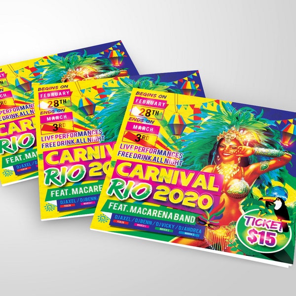 Rio Carnival Flyer  DJ Party Flyer Template Flyer  Photoshop Design Template  Poster Print Design