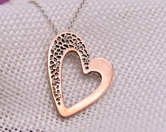 Rose Gold Heart Necklace, Zircon Heart Necklace, Dainty Silver Heart, Anniversary Gift, Mother's Day Jewelry, Gift for Her