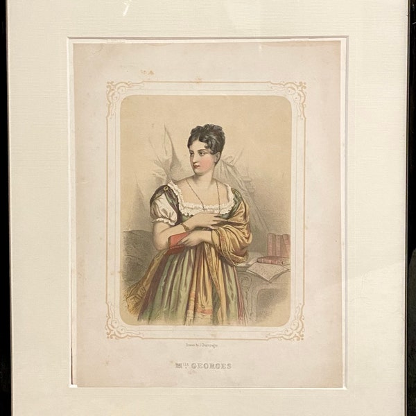 19th Century Antique Portrait of Mademoiselle Georges, French actress and Napoleon mistress, Drawn by J. Champagne