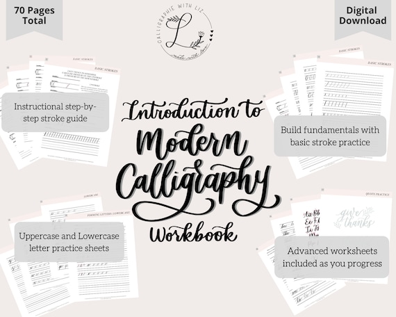 Modern Calligraphy Brush Lettering Workbook digital Download Lowercase  Uppercase Hand Lettering Worksheets Words, Quotes, Tricky Combos 