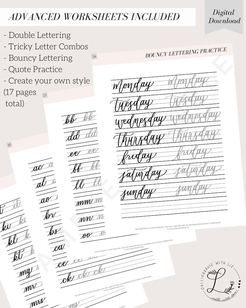 Modern Calligraphy Brush Lettering Workbook (digital Download ...