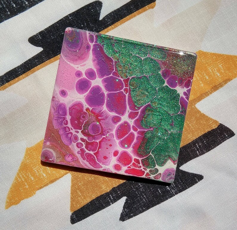 Decorative acrylic pour painting coasters sealed with resin Etsy