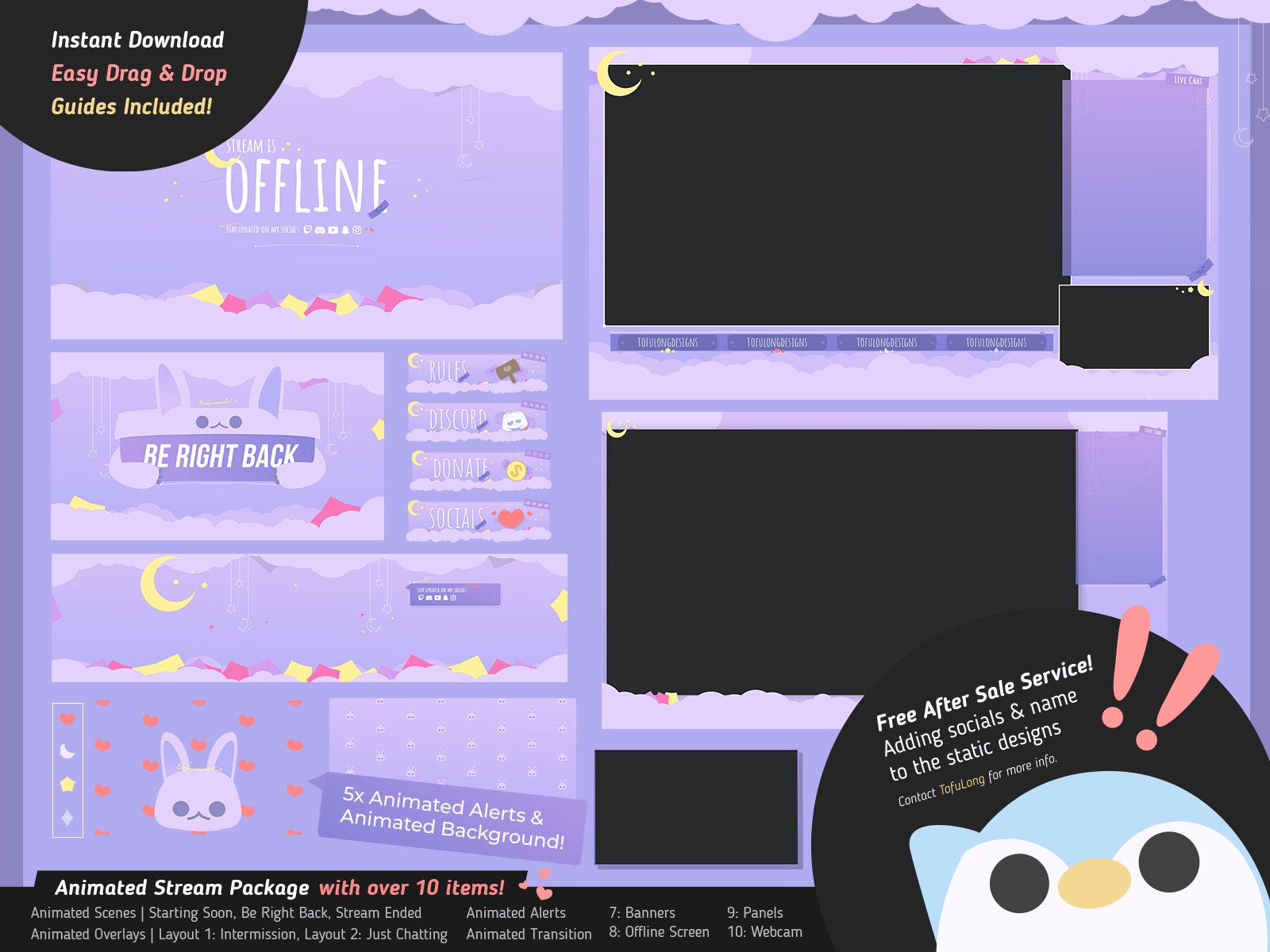 Cute Purple Bunny Rabbit Twitch Overlay Stream Design Cloud - Etsy Australia
