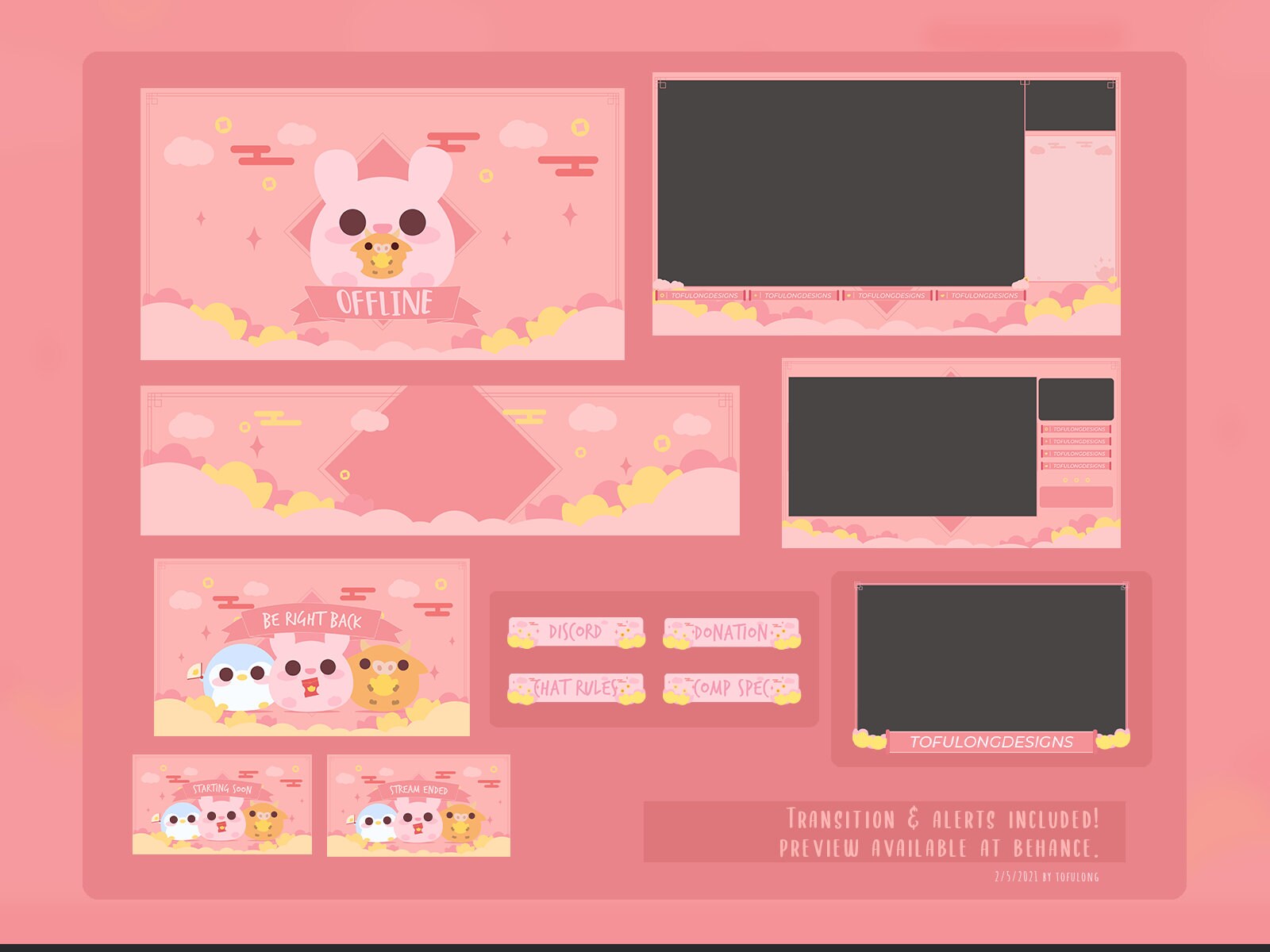 Pink Cute Rabbit Twitch Stream Overlay Happy Lunar New Year | Etsy