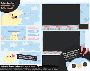 Cute Scribble Chick Twitch Overlay Stream Design - Simple Chibi Childlike Drawing