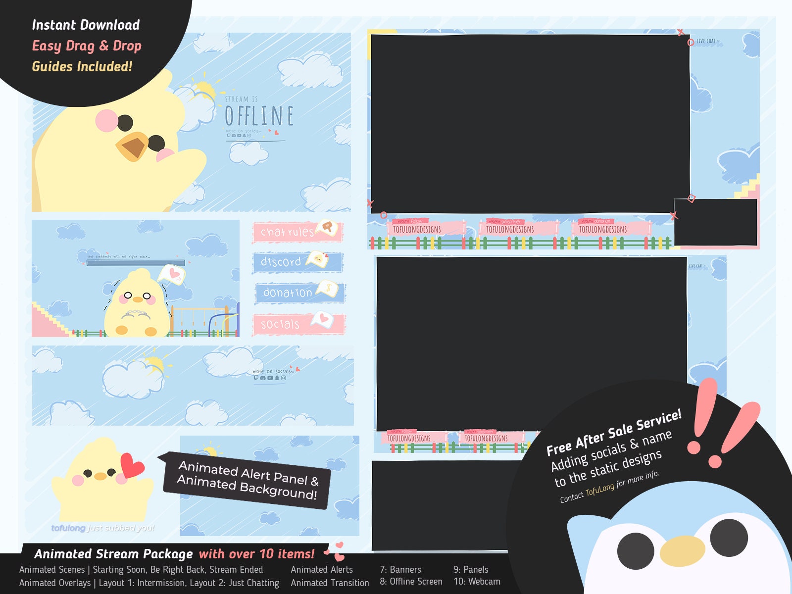 かわいい落書きひよこのTwitchオーバーレイストリームデザイン - シンプルなちびの子供っぽい絵