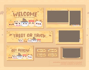 Cute Halloween Stream Package, Animated Twitch Overlay Designs