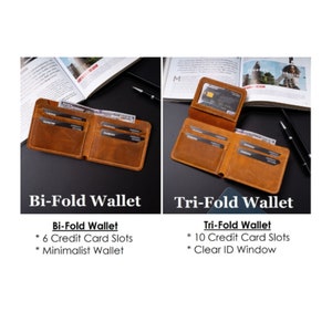 Carteras plegables de cuero personalizadas, carteras triples personalizadas: billetera minimalista hecha a mano, cuero genuino, regalo de padres, regalo de Navidad para él