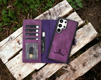 Purple leather Samsung Case, Galaxy S24, S23, S22, S21, S20, S9, S8 Plus, Note 20, 10, 9 Wallet Case Samsung, Galaxy Personalized Cases