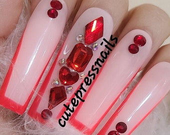 Red Press on Nails Ruby Glam Red Bling Press on Nails Bling Press