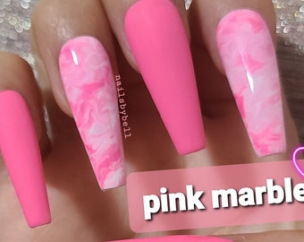 MATTE PINK MARBL press on nails | Gel Acrylic Nails | Crystal Elegant Nails | Luxury Nails | Bride nails | bling nails