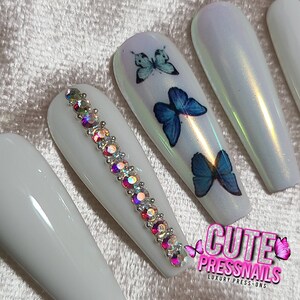 Butterfly white press on nails | White Nails | Crystal Elegant Nails | Luxury Nails | Bride nails | bling nails