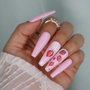 Strawberry pink milky way press on nails | Gel Acrylic Nails | Crystal Elegant Nails | Luxury Nails | Bride nails | bling nails