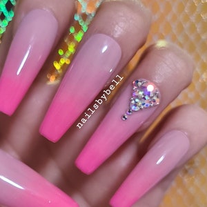 Pink ombre press on nails | Gel Acrylic Nails | Crystal Elegant Nails | Luxury Nails | Bride nails | bling nails