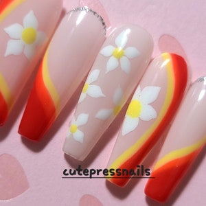 Rainbow flower press on nails | Gel Acrylic Nails | Crystal Elegant Nails | Luxury Nails | Bride nails | bling nails