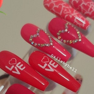 Valentinstag Liebe valentine drücken Sie auf die Nägel | Gel Acryl Nägel | Kristall Elegante Nägel | Luxus Nägel | Braut Nägel | glitzer Nägel