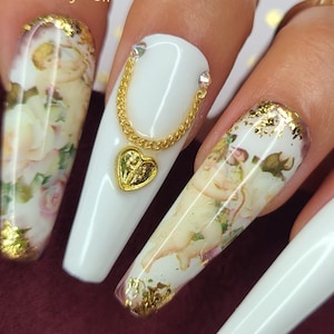 BABY ANGEL HEART press on nails | Gel Acrylic Nails | Crystal Elegant Nails | Luxury Nails | Bride nails | bling nails