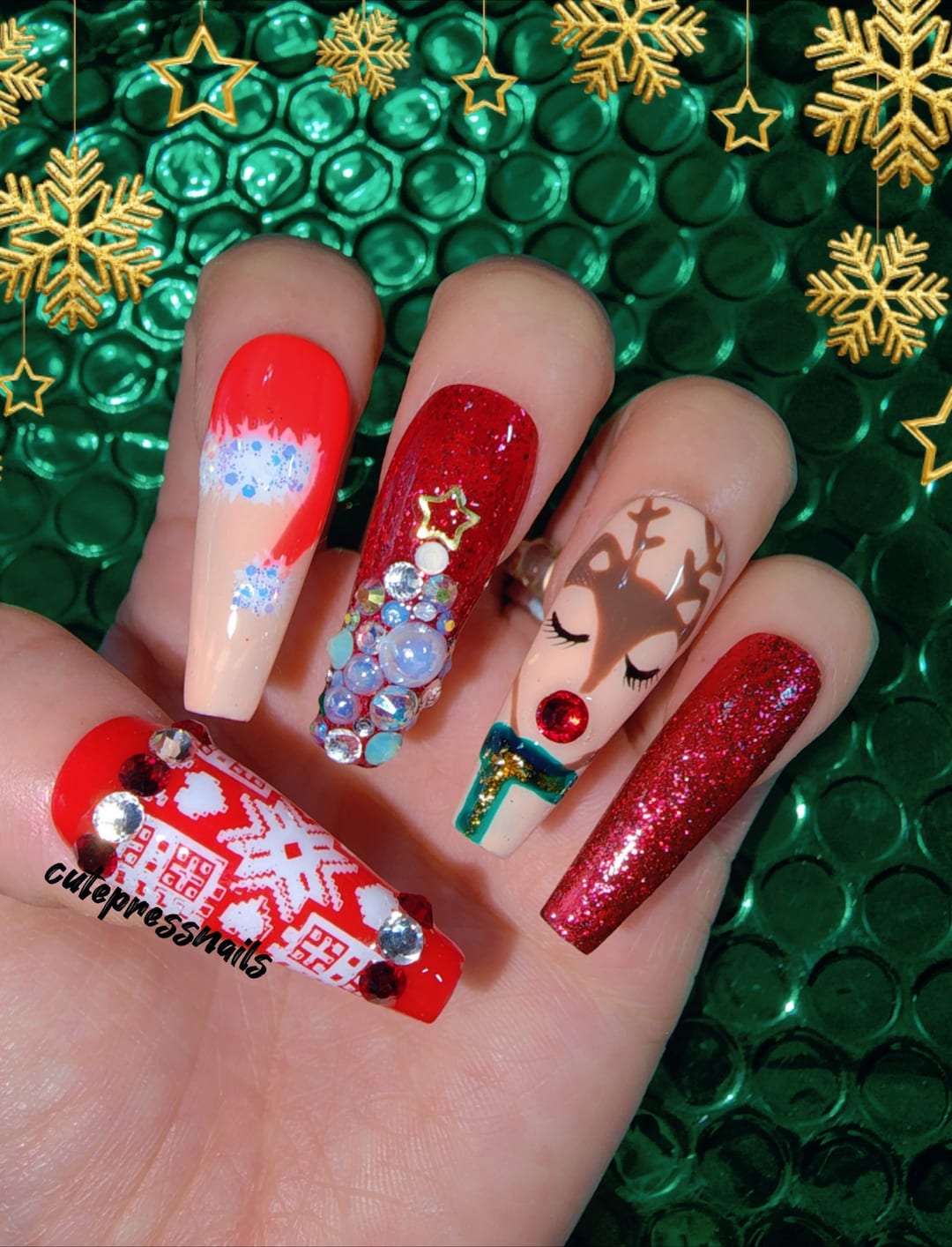 Lovely Christmas Press on Nails Press on Nails Xmas Nails Snow Nails Santa Nails Fun Nails