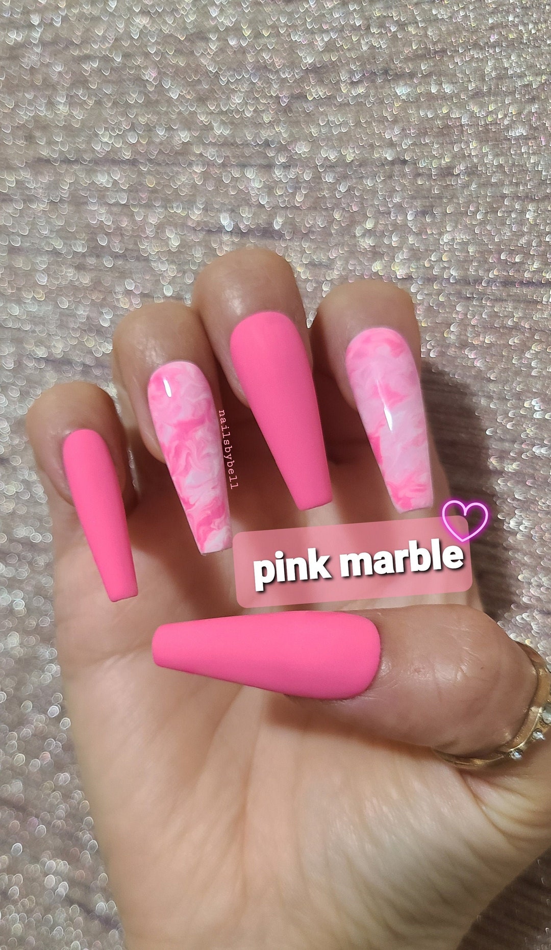 MATTE PINK MARBL Press on Nails Gel Acrylic Nails Crystal Elegant Nails Luxury Nails Bride Nails