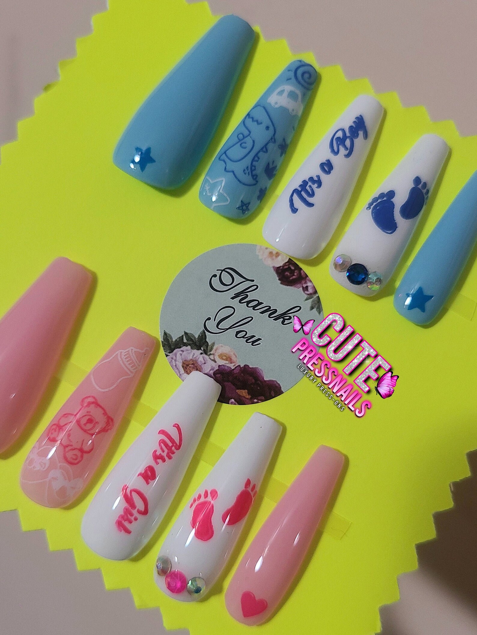 Baby Gender Revealㅣpink Blue Nails Gel Acrylic Nails Etsy