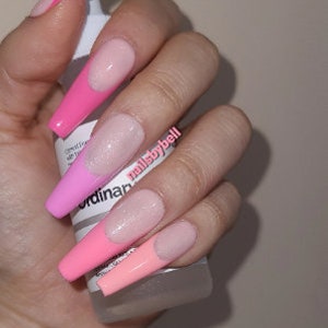 Pink French Press On Nails | Gel Acrylic Nails | Crystal Elegant Nails | Luxury Nails | Bride nails | French nails