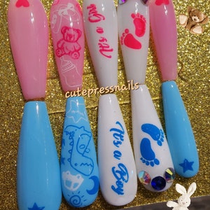 Baby gender revealㅣpink blue nails | Gel Acrylic Nails | Crystal Elegant Nails | Luxury Nails | baby gender nails | baby shower nails