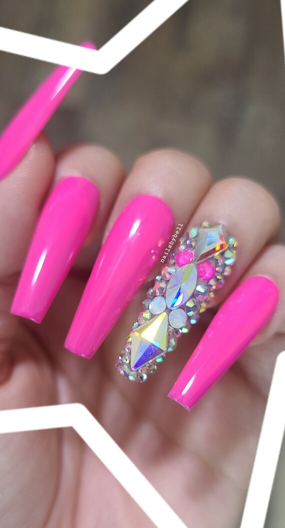 Press on nails Barbie inspired pink themed bedazzled - celebratesf.org