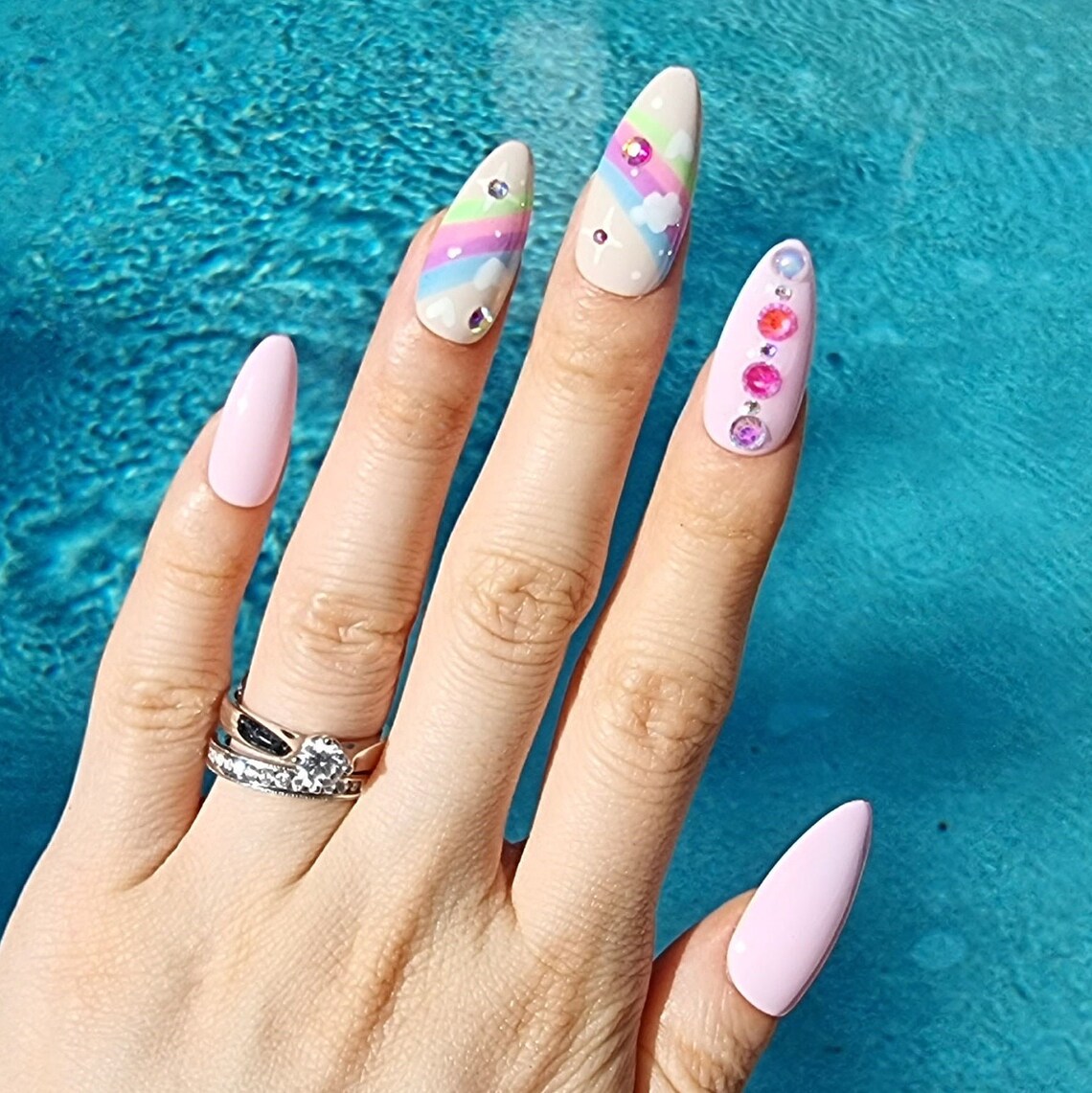 Pink Rainbow Press on Nails Kawaii Nails Cute Nails Etsy