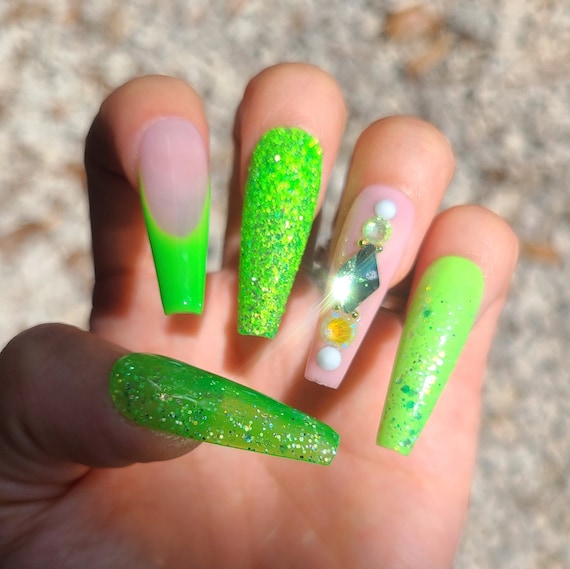 Lime Green Press on nails green nails Luxury Press on Nails MINT NAILS