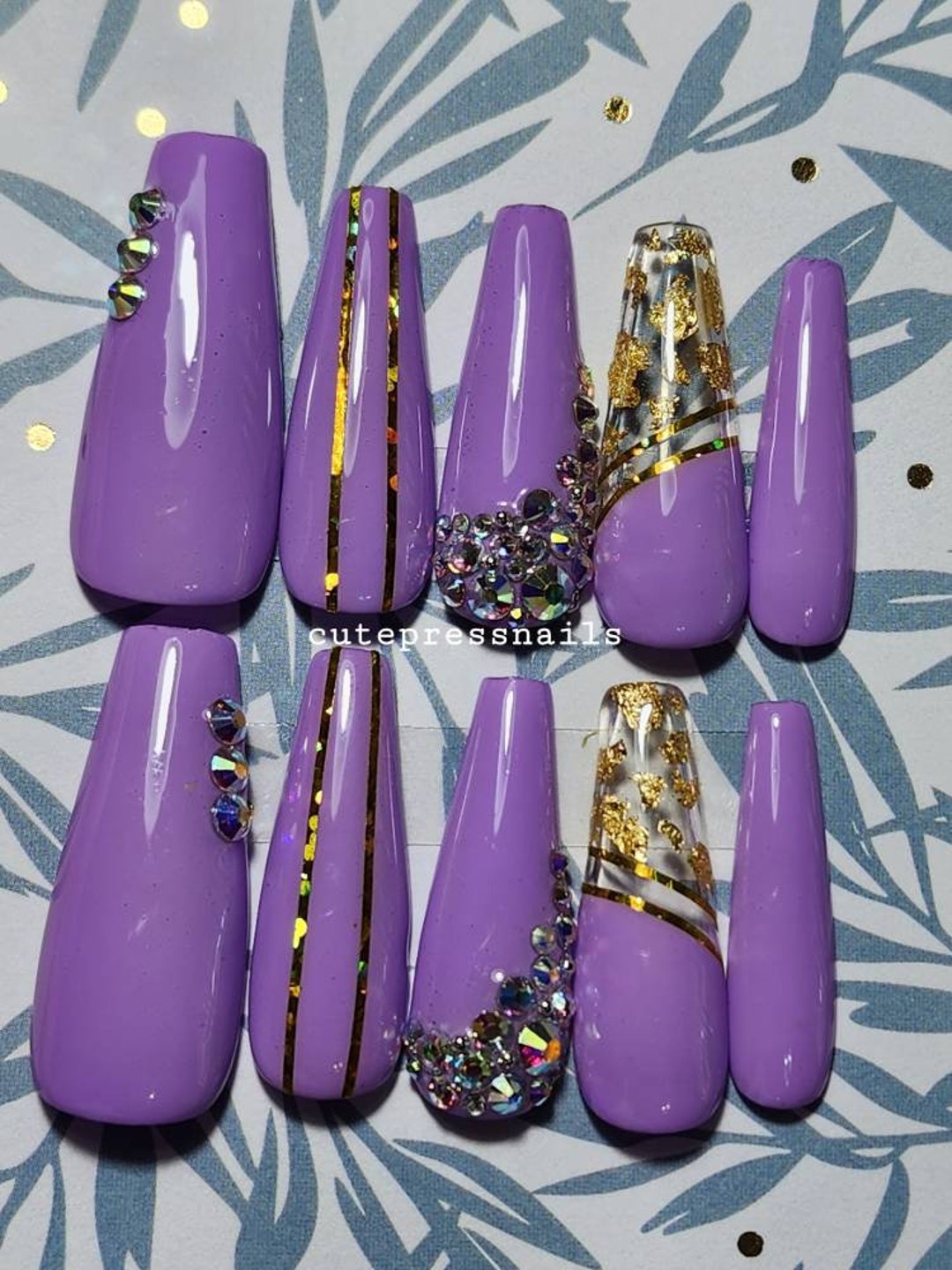 Gold Rush Press on Nailsㅣgold Press on Nails Purple Nails Etsy