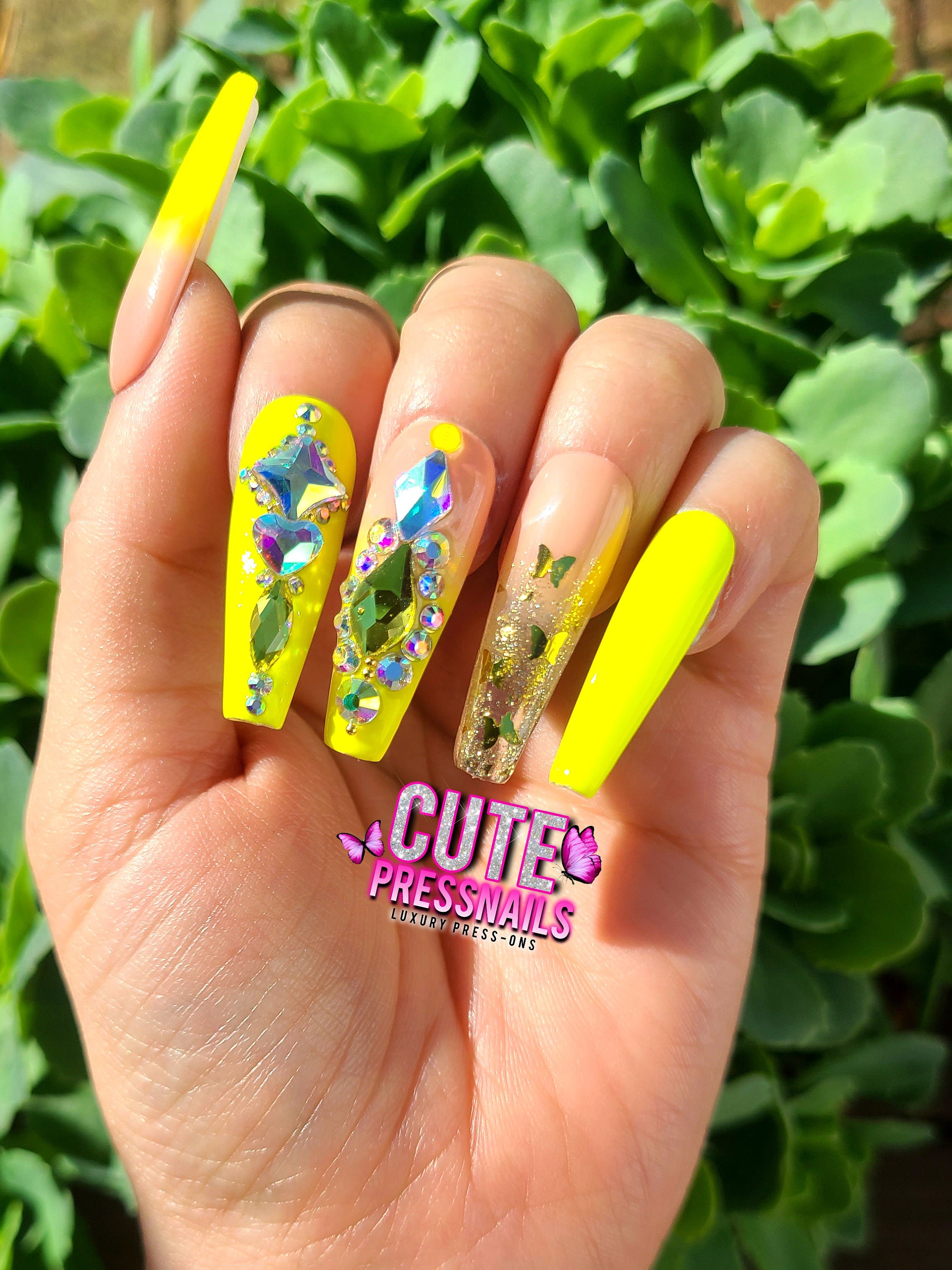 20 top Stiletto Nail Designs with Yellow Rhinestones ideas in 2024