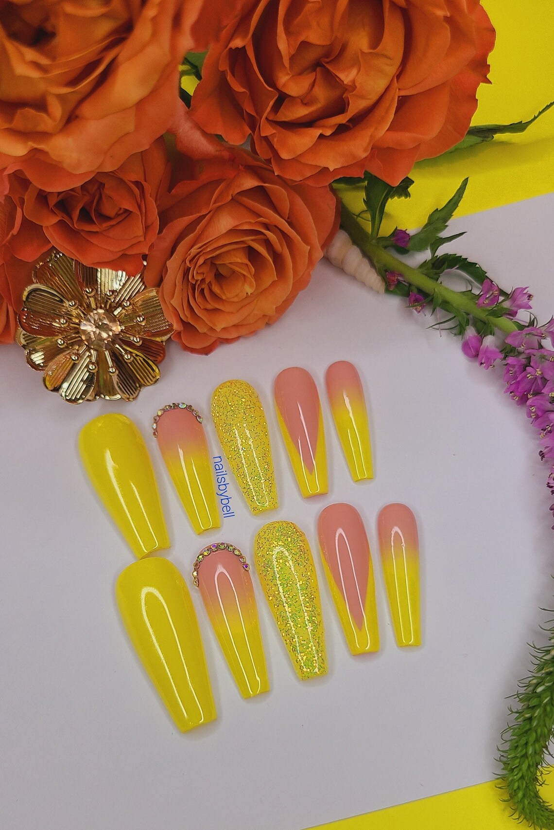 FRENCH OMBRE YELLOW Press on Nails Gel Acrylic Nails Etsy
