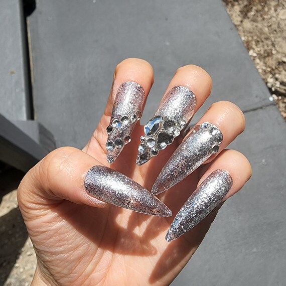 Kaichen Press On Nägel Stiletto Mit Strass – 24-teiliges Set In 12 Größen, Inkl. Klebetabs & Feile