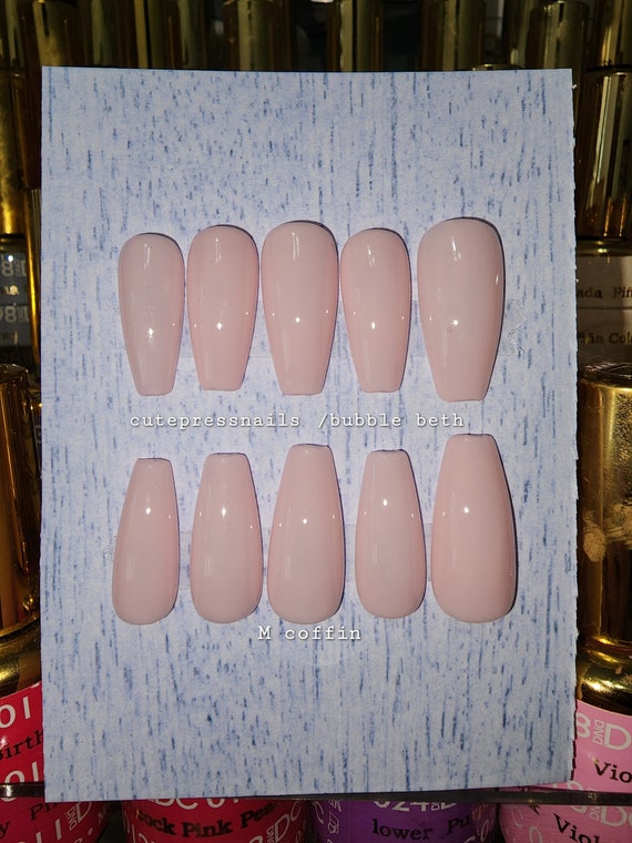 Bubble Bath OPI Sheer Pink Handmade Press On Nails Long coffin nails medium coffin nails