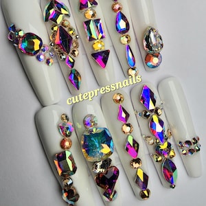 XXL Sarg Ultra Shine Full Bling Press On Nägel | Kleber auf den Nägeln | Festliche Nägel | Lustige Nägel | Luxus Nägel
