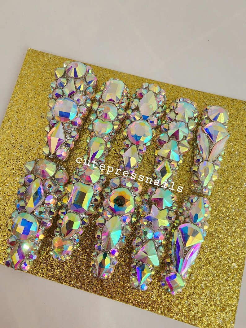 Bling Press on Nails Rhinestone Nails Crystal Nails Full Etsy