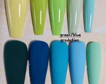 Green Blue Gradation Press On Nails